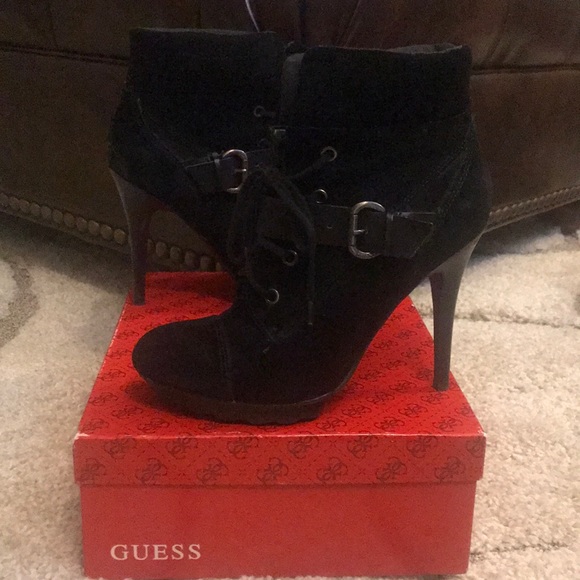 GUESS GWFontanna Black Suede Lace Up Boots - Picture 1 of 4